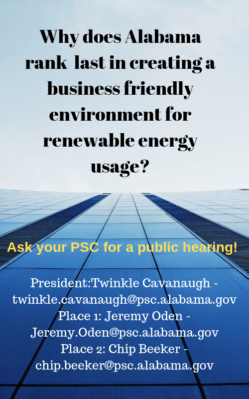 Why does Alabama rank in creating a business friendly environment for renewable energy usage_